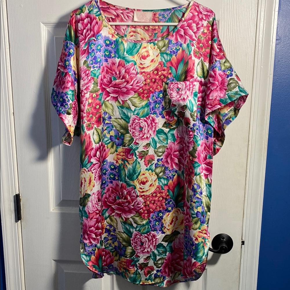 Just For Women Short Sleeve Floral Silky Night Shirt 1X